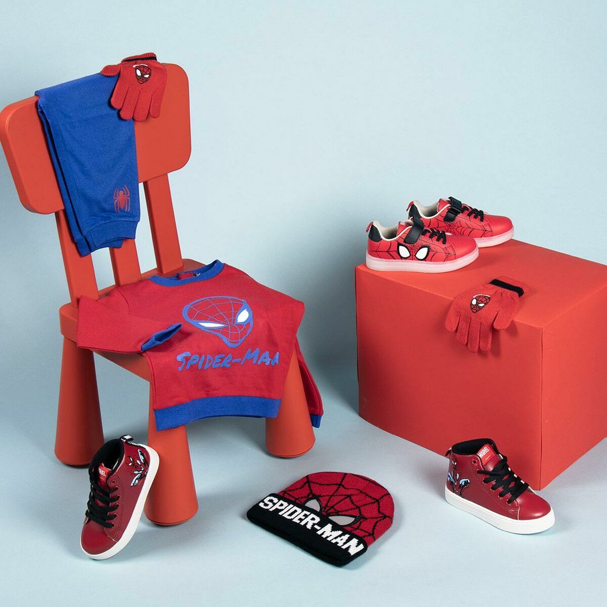 Scarpe Sportive con LED Spider-Man Rosso Velcro